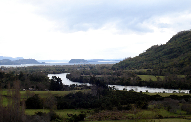 Río Calcurrupe - vista al desagüe en Lago Ranco